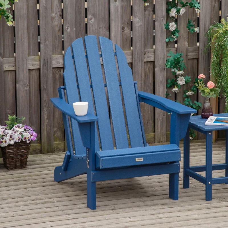 Outsunny Folding Adirondack Chair, HDPE Fire Pit Chair, Weather Resistant Outdoor Chair for Patio, Garden, Backyard, Lawn, Blue