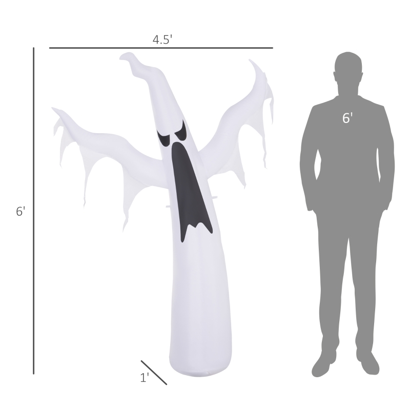 HOMCOM 6' Tall Halloween Inflatables Outdoor Decorations White Ghost, Light Up Blow Up Yard Decor with LED Light and Fan Indoor Outdoor for Garden, Lawn, Party, Holiday