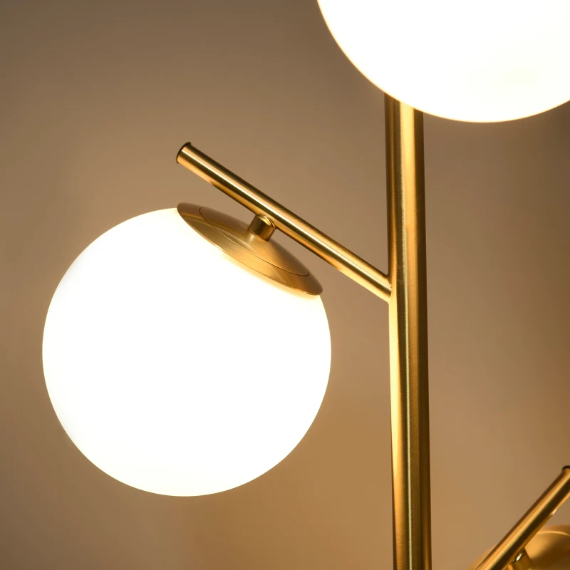 HOMCOM Modern 3-Light Floor Lamp for Living Room, Tree Standing Lamp with Globe Lampshades, 10.75"x10.75"x66.5", Gold