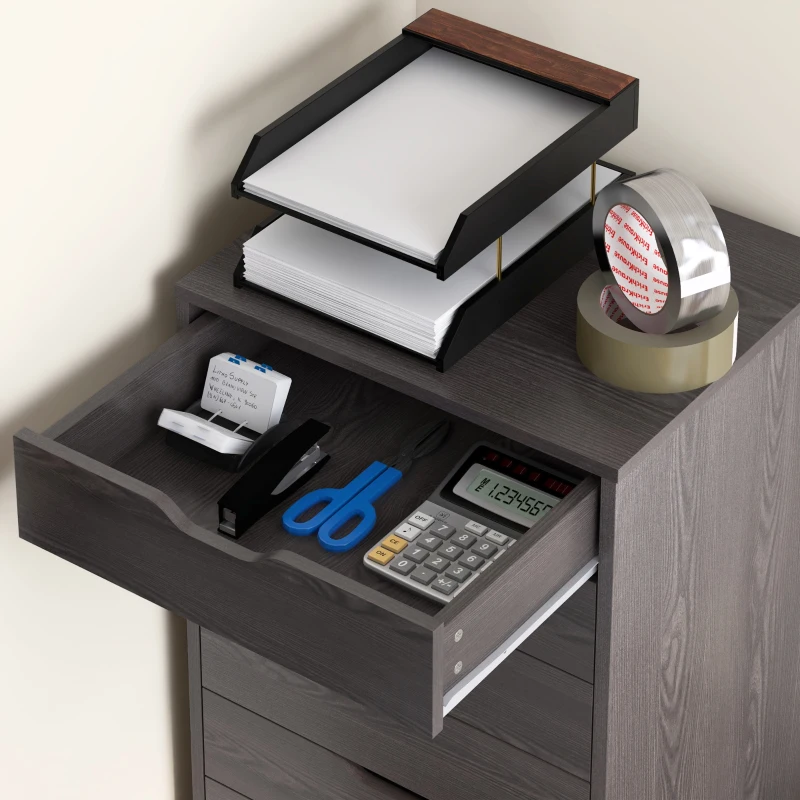 Vinsetto 7-drawer Vertical File Cabinet for Home Office, Storage Cabinet with Wheels, 18.7"x15.6"x35.4", Grey Wood Grain