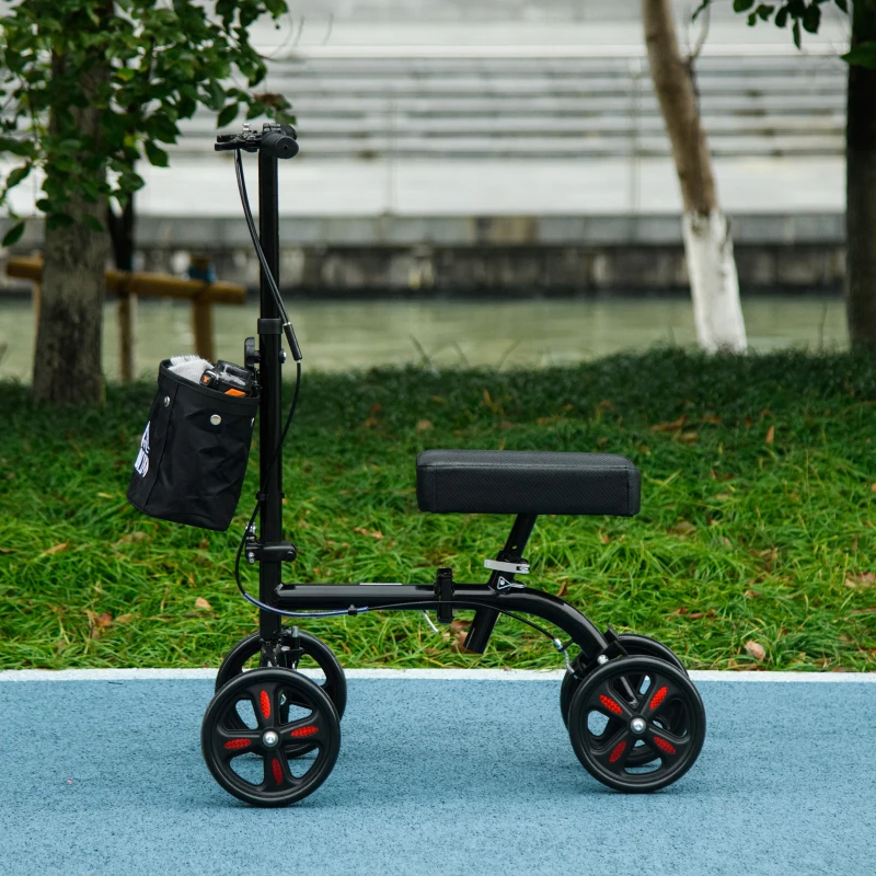 HOMCOM Steerable Knee Walker, Foldable Knee Scooter with Dual Braking System, Adjustable Height, Crutch Alternative, Black