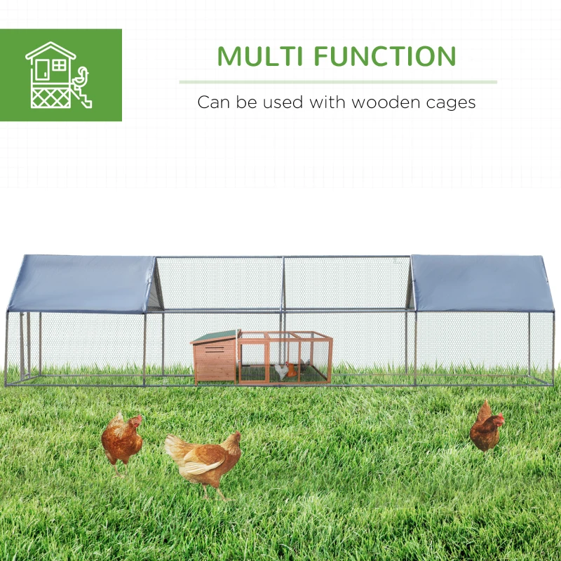 PawHut 9.8' x 26.2' Metal Chicken Coop, Galvanized Walk-in Hen House, Poultry Cage with 1.25" Tube, Waterproof UV-Protection Cover for Rabbits, Ducks