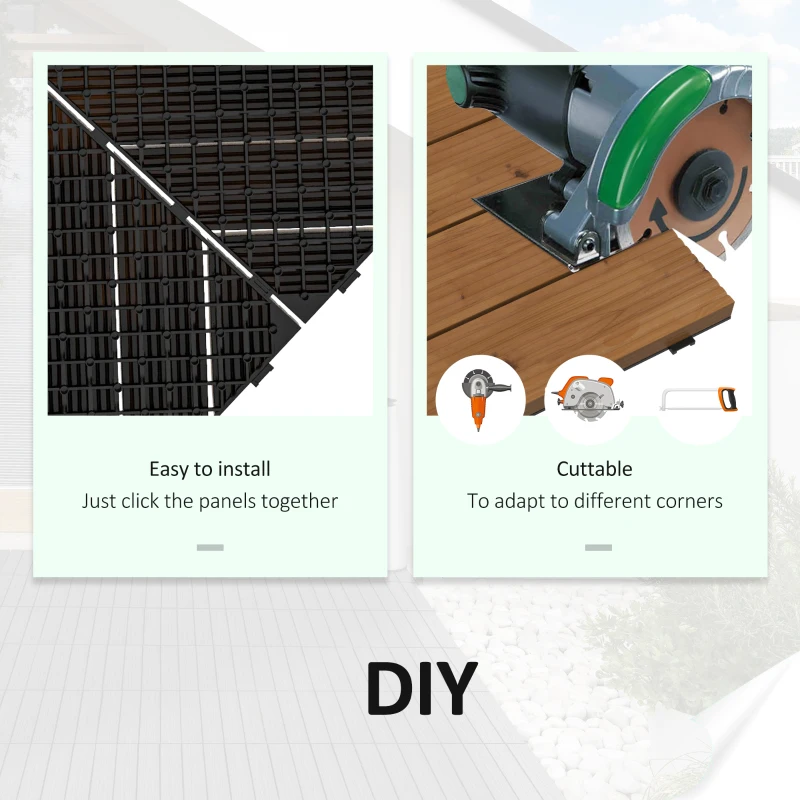 Outsunny 12 Pcs Garden Decking Tiles Wooden Outdoor Flooring Tiles for All Weather Use, Brown