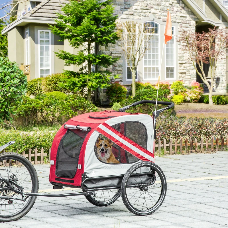Aosom 2-in-1 Pet Bike Trailer for Small Dogs, Road-Visibility Dog Stroller Bicycle Carrier, Weather-Strong Bike Wagon Trailer Sidecar Attachment, Red