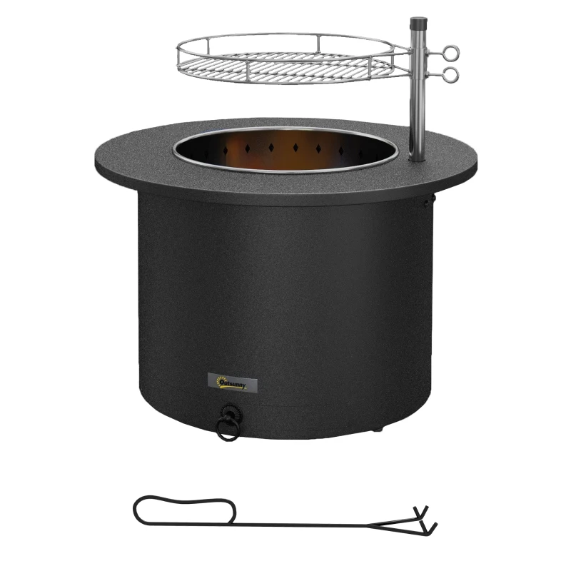 Outsunny 2-in-1 Smokeless Firepit, Stainless Steel Bonfire Stove with Poker and Ash Tray for Backyard, Patio, Picnic, Black