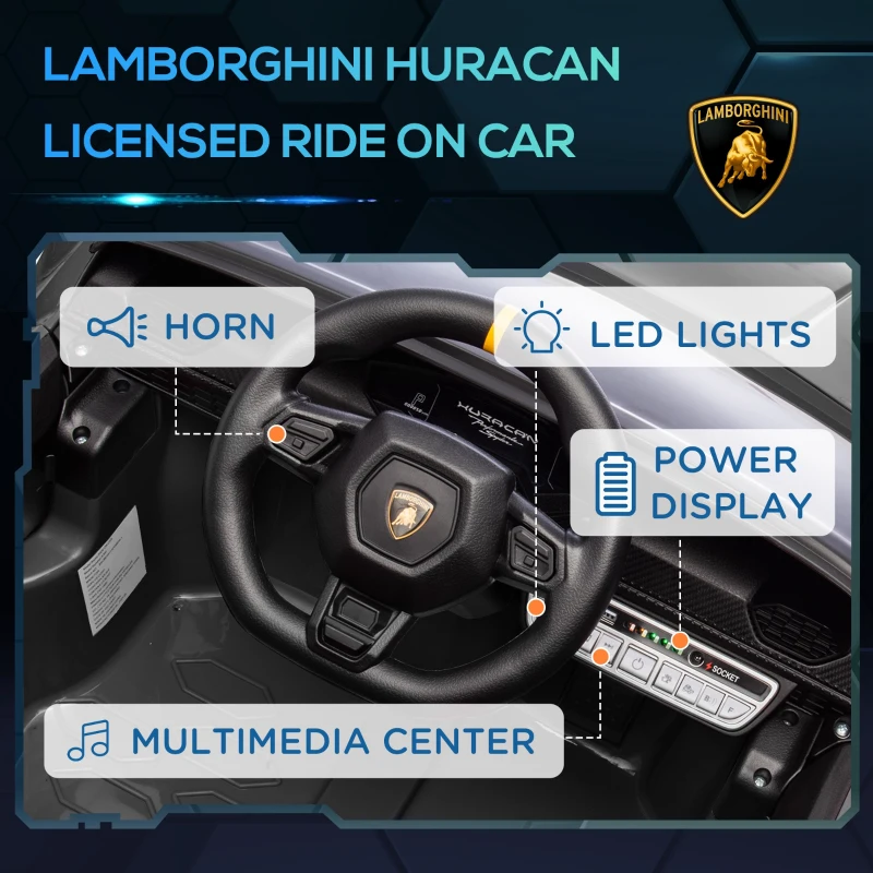Qaba 12V Lamborghini Huracan Licensed Kids Electric Car with Parent Remote Control, Spring Suspension, Transport Wheel, Black(m-4)