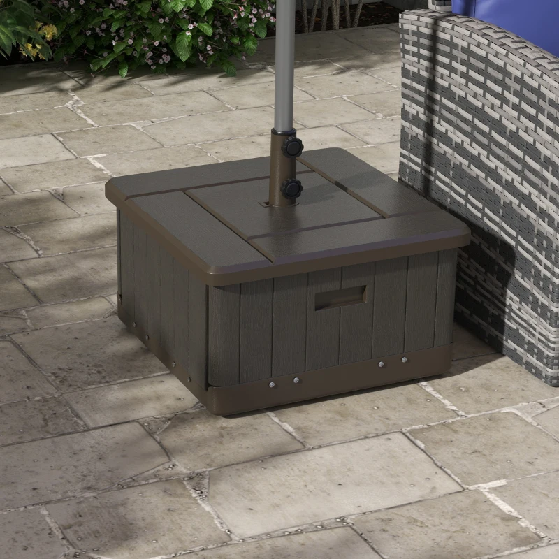 Outsunny 3-in-1 Outdoor Umbrella Base with Wheels and Handles, End Table, Flower Box Planter with Hole, 176 lbs. Capacity, Brown