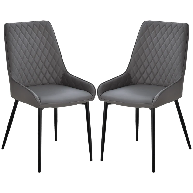 HOMCOM Upholstered Kitchen Chairs, Modern Dining Chairs Set of 2 with Diamond Tufting and Steel Legs for Dining Room, Grey