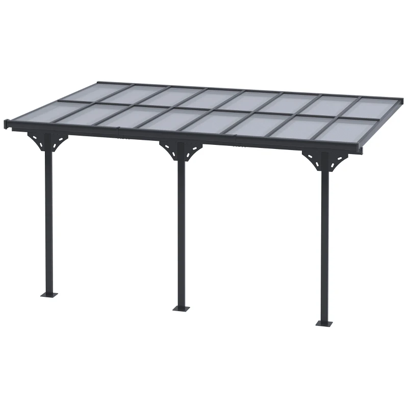 Outsunny 14.5' x 10' Aluminum Polycarbonate Pergola with UV Blocking for Outdoor Wall-Mounted Use, Family Shade, Gray