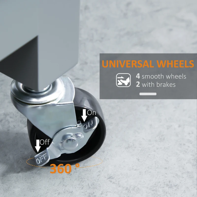 HOMCOM Kitchen Island Cart, Rolling Kitchen Island with Storage Shelf, Solid Wood Top, Drawer, for Dining Room, Gray