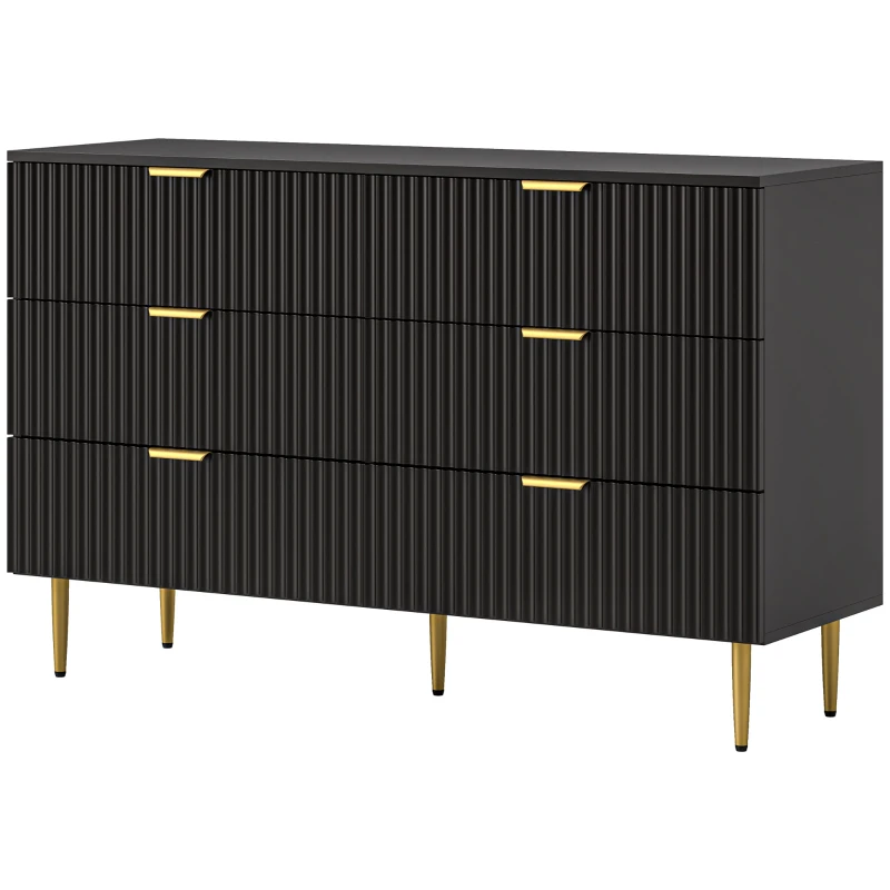 HOMCOM Modern Chest of Drawers 6 Drawer Dresser for Bedroom with Gold Legs and Handles, Black