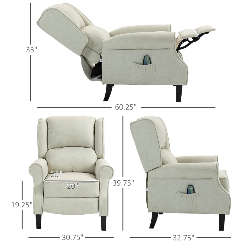 HOMCOM Vibrating Massage Recliner Chair with Heat, Wingback Push Back Reclining Chair for Living Room, Beige