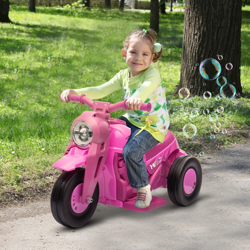 Qaba Ride On Motorcycle, 6V Ride on Bubble Car, 3 Wheeled Electric Motorcycle for Kids w/ LED Headlight, Music, Pink
