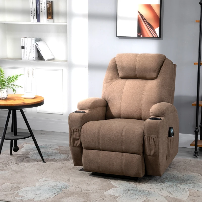 HOMCOM Electric Power Reclining Massage Sofa w/ 8-Point Vibration Waist Heating Side Storage USB Port, Brown