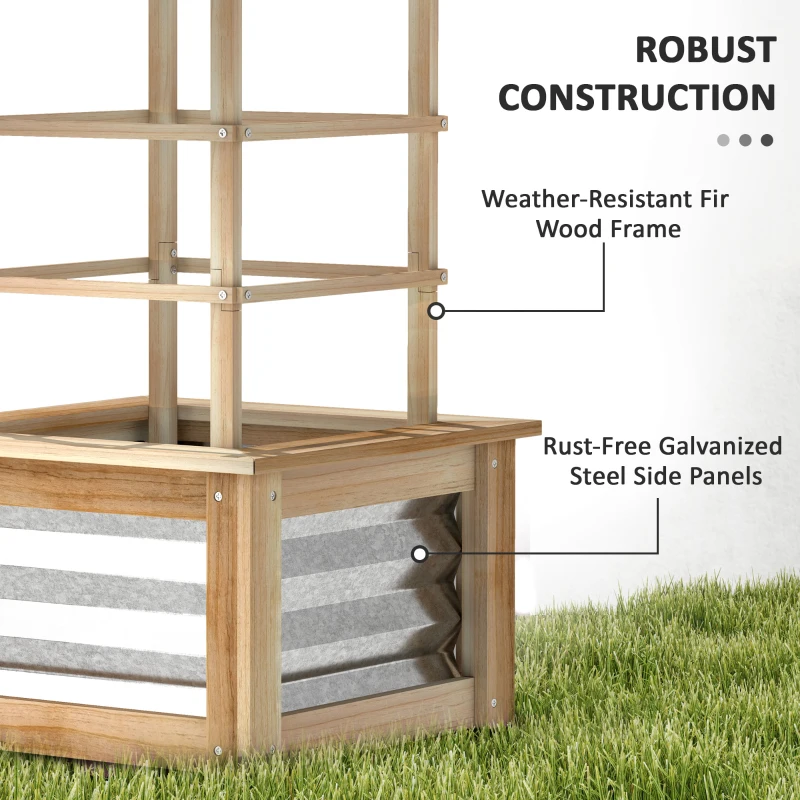 Outsunny Wooden Raised Garden Bed with Trellis, Galvanized Planter Box Elevated Garden Bed for Garden, Patio, Natural Wood