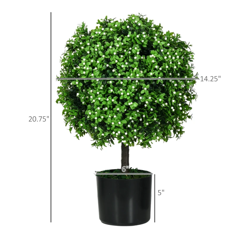 HOMCOM 2 Pack Artificial Tree Boxwood Topiary with Fruits, 20.75", White