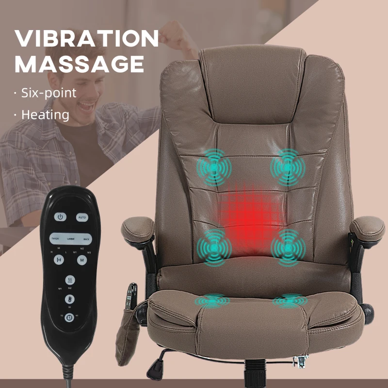 Vinsetto 6 Point Vibrating Massage Office Chair with Heat, Microfiber Massage Desk Chair with Reclining Backrest, Dark Brown