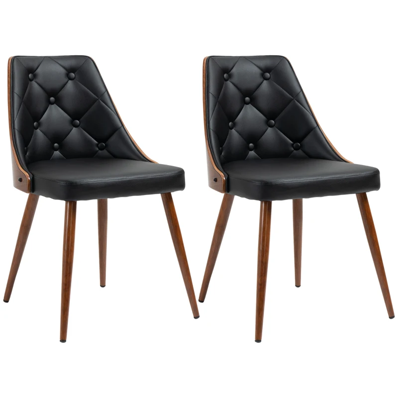 HOMCOM Dining Chairs Set of 2, Tufted Kitchen Chairs, PU Leather Upholstered Seats and Steel Legs for Dining Room, Black