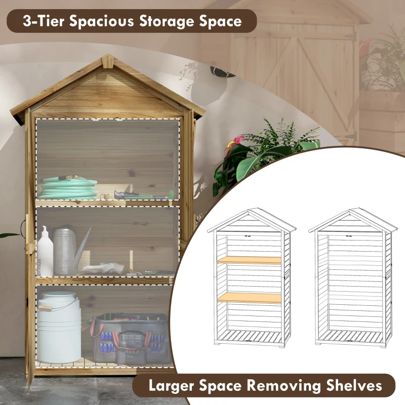 Outsunny Wooden Garden Shed Outdoor Storage Cabinet with Waterproof Asphalt Roof Lockable Doors Shelves for Backyard Natural
