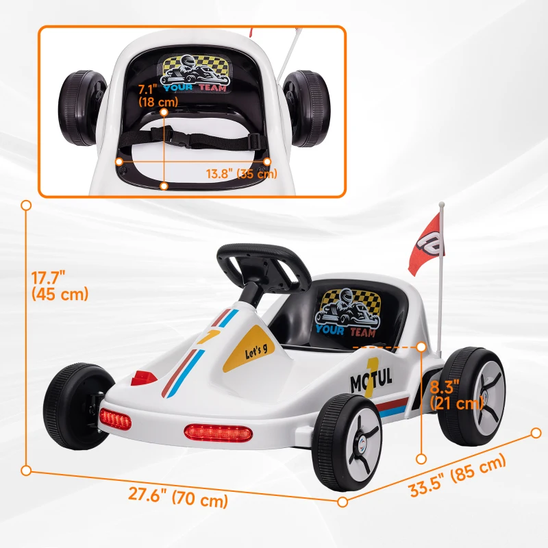 Qaba 6V Electric Go Kart for Aged 3-5 Kids with Music, Light, Horn, White
