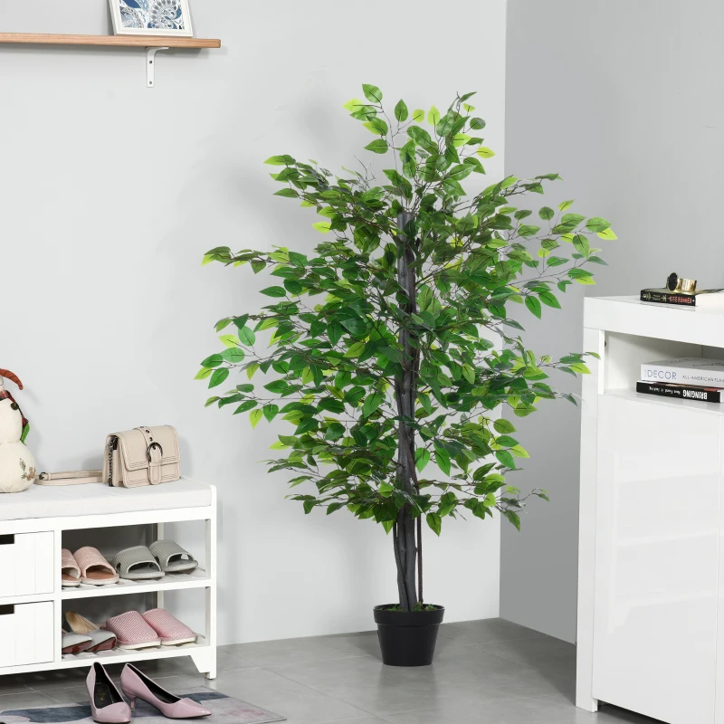 Outsunny 4.75FT Artificial Ficus Tree, Fake Tree with Leaves, Faux Plant in Nursery Pot for Indoor Decoration