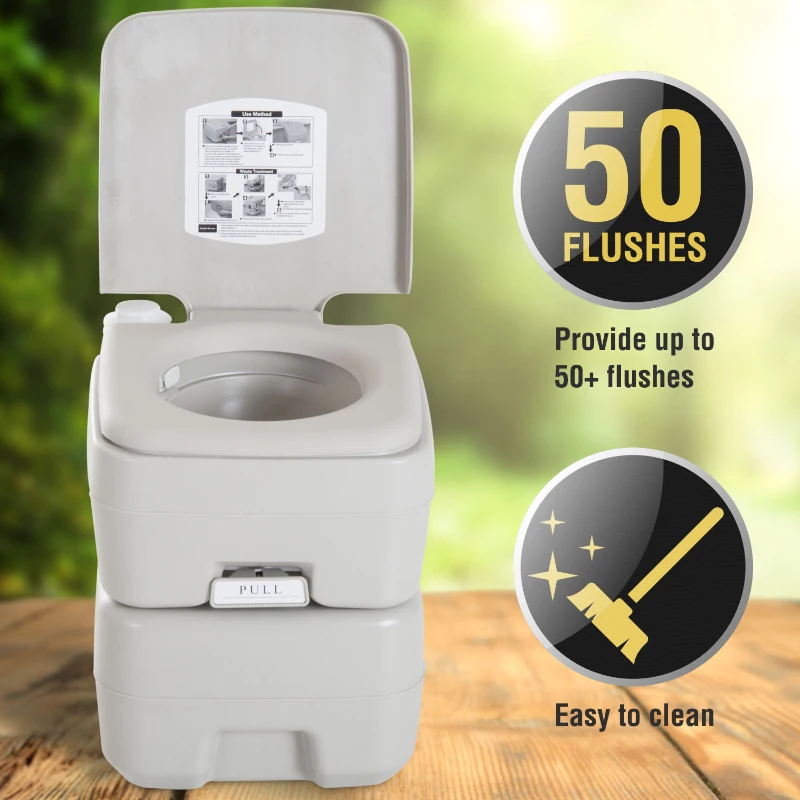 kleankin Outdoor Portable Travel Toilet Detachable Flushable Tank Easy to Use 3 Way Pistol for Camping Hiking Boating Roadtripping 5.3 Gallon (20L)