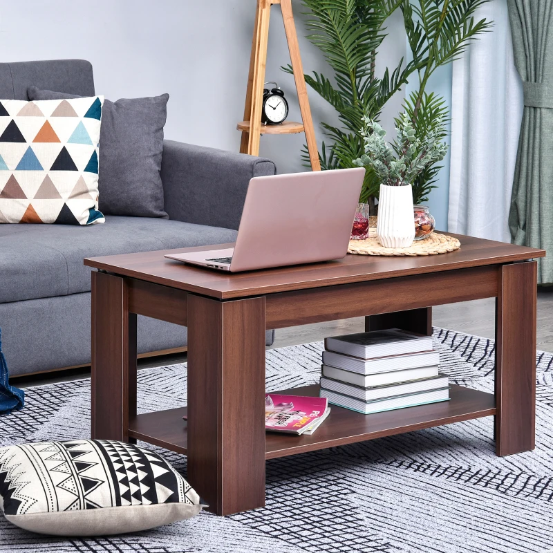 HOMCOM Modern Lift Top Coffee Table, Convertible Center Table with Hidden Storage Compartment and Storage Shelf for Living Room