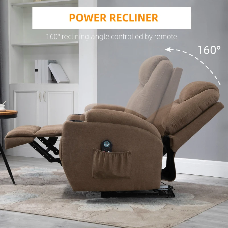 HOMCOM Electric Power Reclining Massage Sofa w/ 8-Point Vibration Waist Heating Side Storage USB Port, Brown