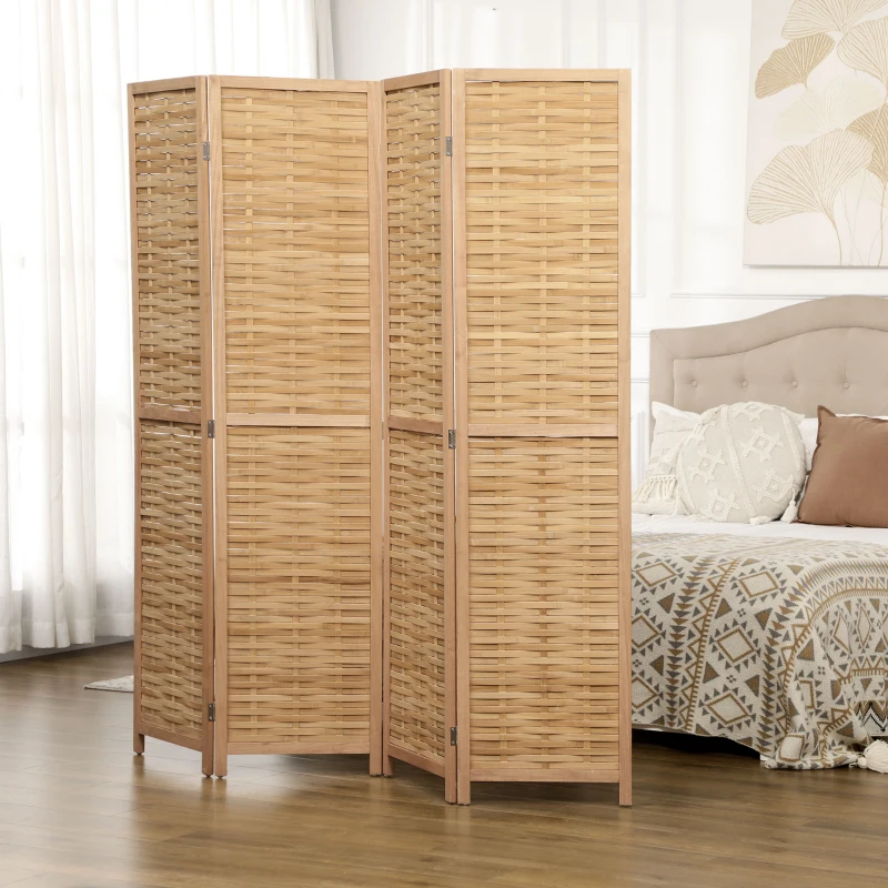 HOMCOM Hand Woven Room Divider, 4 Panel Bamboo Folding Privacy Screen for Home Office, 47.25"x67"x0.75", Natural