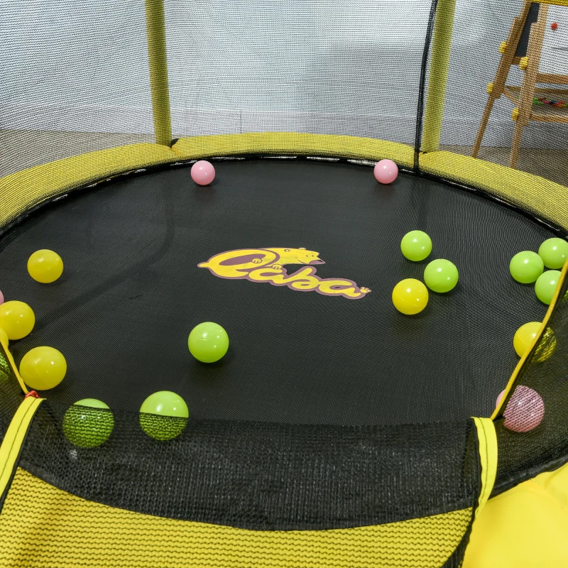 Qaba 4.6' Trampoline for Kids with Safety Enclosure & Ball Pit, Yellow