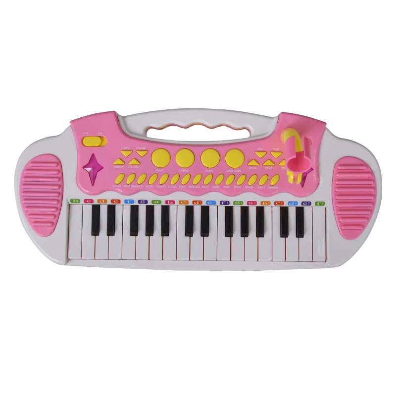 Qaba Kids Toy Keyboard Piano Toddler Electronic Instrument with Stool, Microphone and Bright Flashlight for Children Birth Gift, Pink