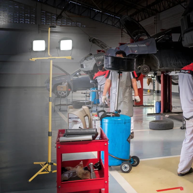 HOMCOM 50W 10000 Lumen Dual Head Weather Resistant LED Work Lights with Tripod Stand, Yellow