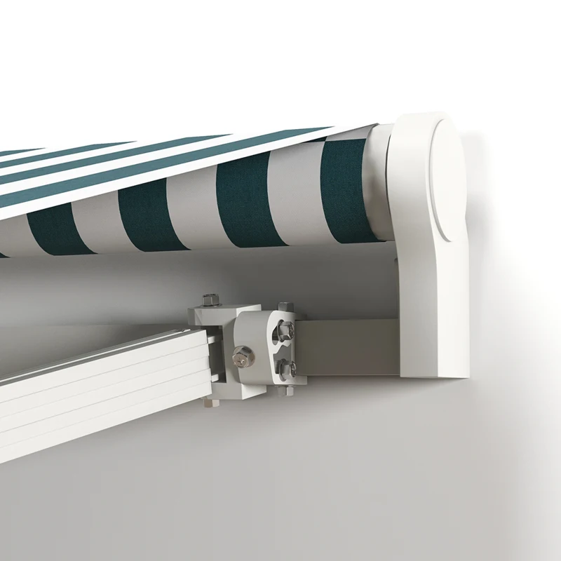 Outsunny 8' x 6.6' Patio Retractable Awning, Manual Exterior Sun Shade Deck Window Cover, Green Striped