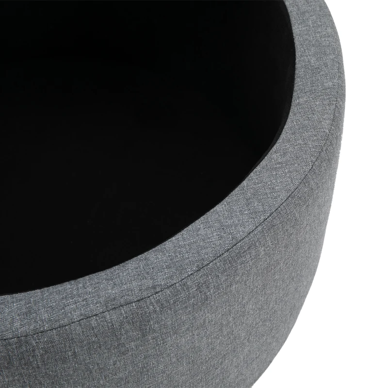 HOMCOM Round Linen-touch Fabric Storage Footstool Ottoman Button Tufted Footrest with Removable Lid, Grey