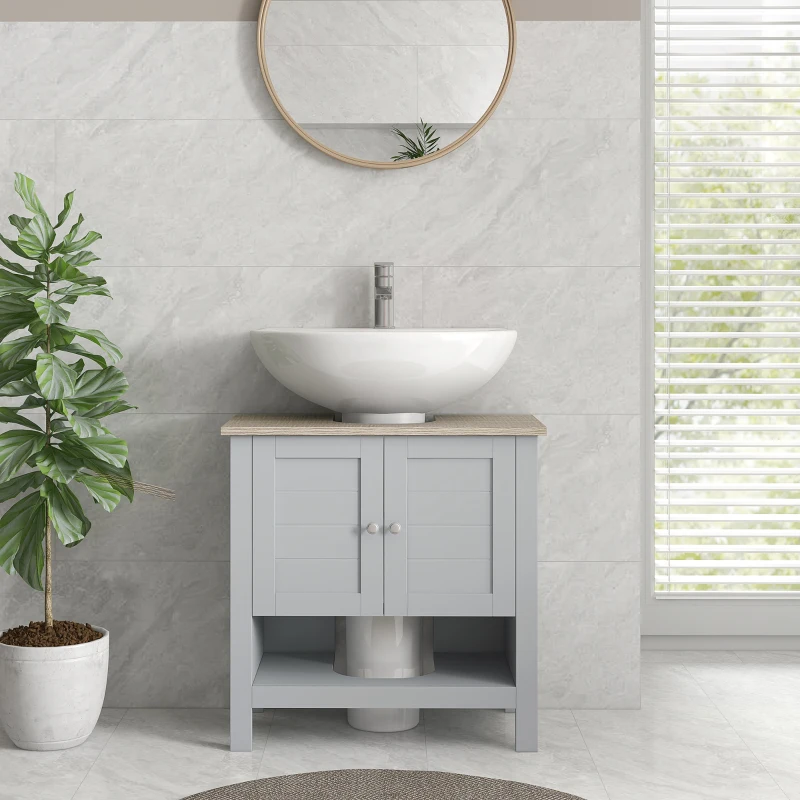 kleankin Pedestal Sink Storage Cabinet, Under Sink Cabinet, Bathroom Vanity Cabinet with Adjustable Shelf and Open Bottom Shelf, Gray