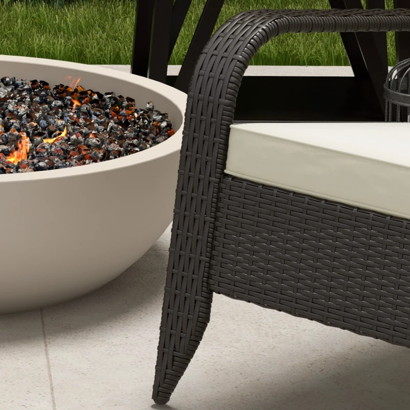 Outsunny Patio Wicker Adirondack Chair, Outdoor Rattan Muskoka Chair with Cushions for Patio, Garden, Backyard Khaki