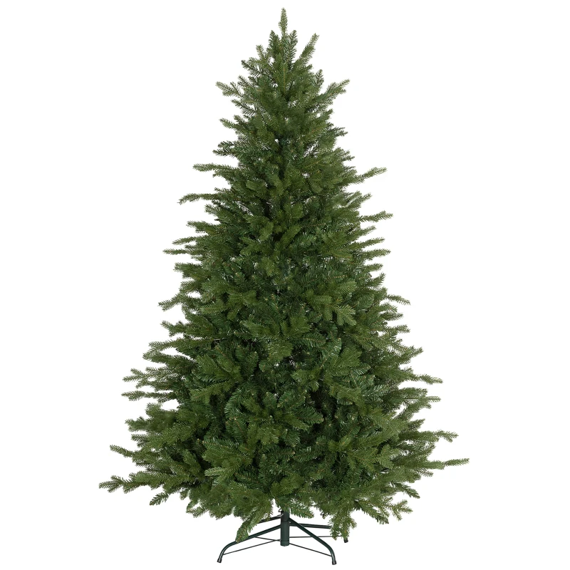 HOMCOM 6 Ft Artificial Christmas Tree with Foldable Metal Stand, Easy Assembly, Hinged Xmas Tree for Home Office Holiday
