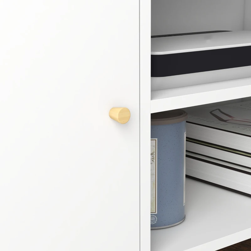 HOMCOM TV Stand Cabinet for TVs up to 55 Inches, Entertainment Unit with Storage Shelves and Wood Legs for Living Room, White