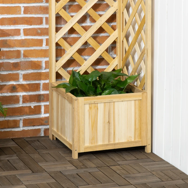 Outsunny Wooden Raised Garden Bed, Planter with Trellis for Vine Climbing and Vegetables, Herbs and Flowers Growing, Natural