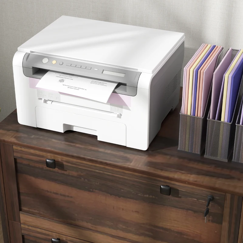 HOMCOM 2 Drawer File Cabinet, Lockable Filing Cabinet with Adjustable Hanging Bar for Letter, A4 and Legal Size, Brown