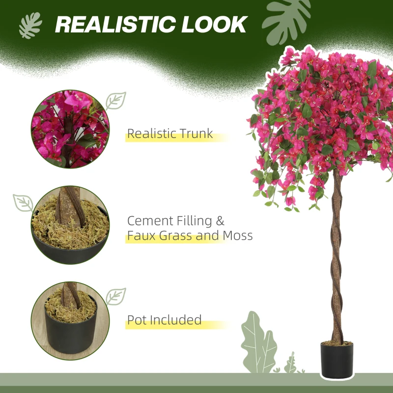 HOMCOM Decorative Artificial Plant, Murraya Flowers in Pot, Fake Plant for Home Indoor Decor, 59 inch, Purple and Red