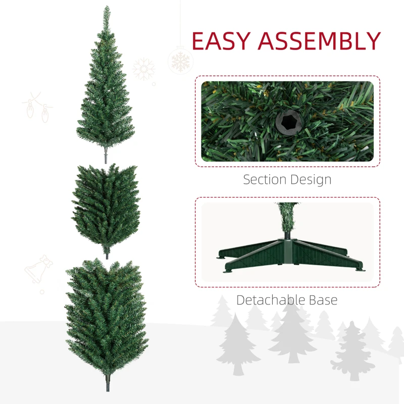 HOMCOM 8ft Unlit Pencil Artificial Christmas Tree with Realistic Branches and 618 Tips, Plastic Base, Green
