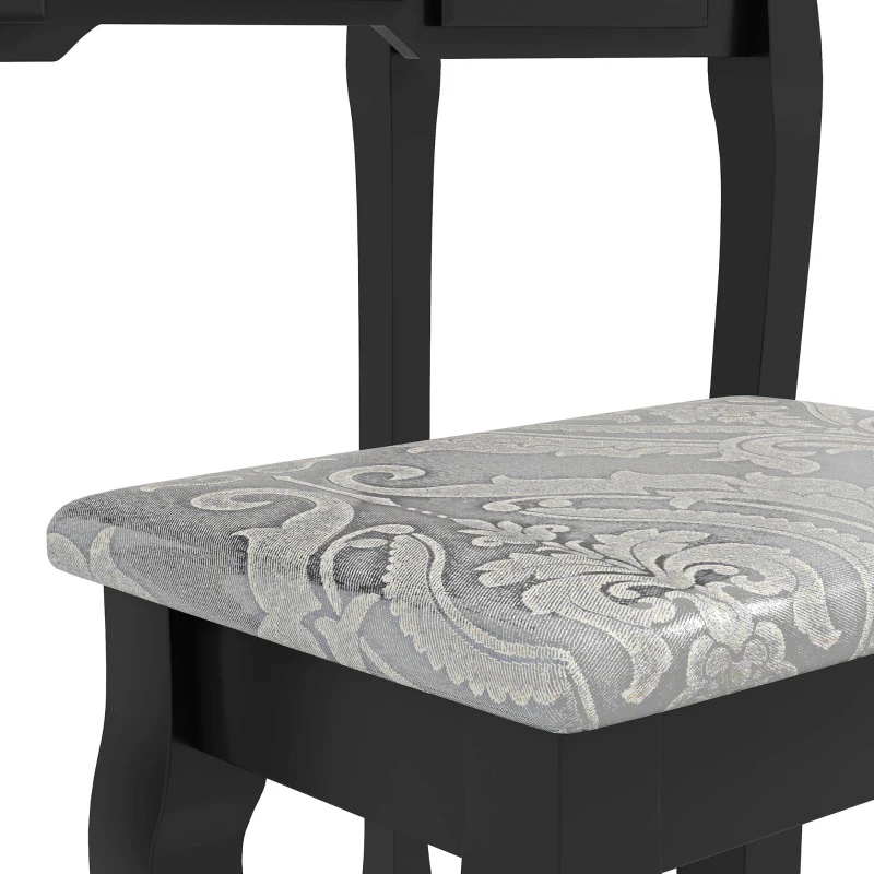 HOMCOM Vanity Table with Stool, Makeup Vanity with 360° Rotating Oval Mirror, 5 Drawers and Padded Seat, Dressing Table for Bedroom, Black