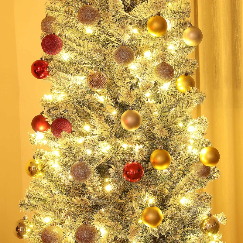 HOMCOM 6ft Prelit Pencil Artificial Christmas Tree, Flocked Xmas Tree with Remote, Dual Colour LEDs, 429 Tips, Metal Stand