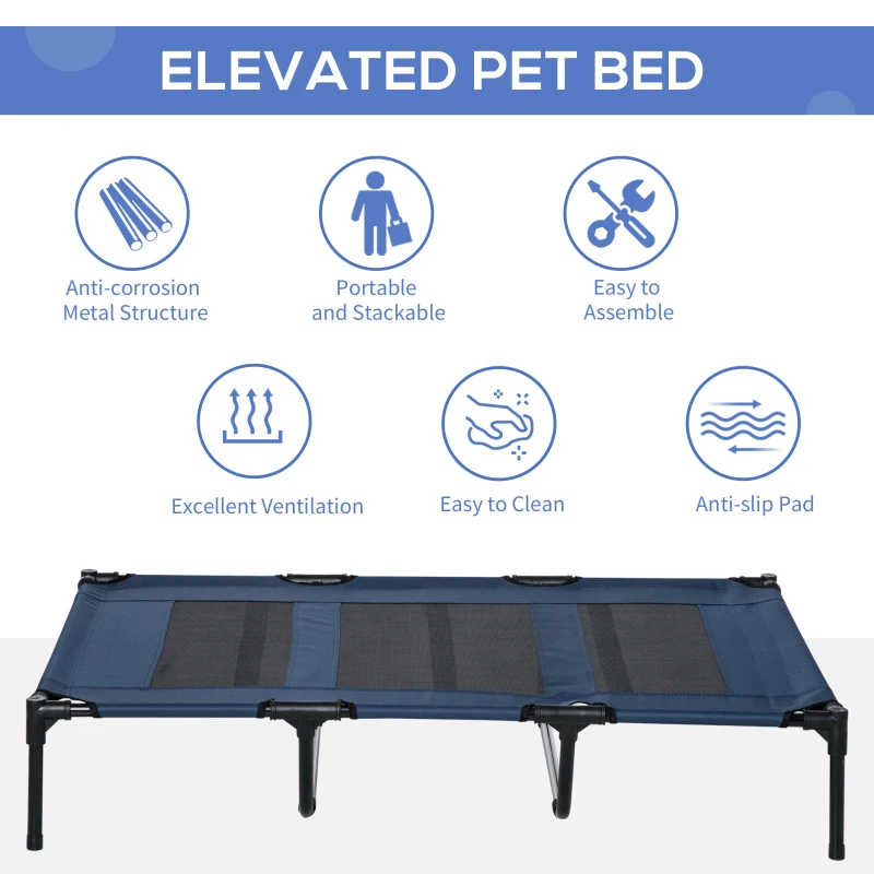 PawHut 48" X 36" X 9" Elevated Pet Bed with Carrying Bag, Dark Blue