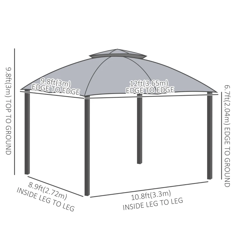 Outsunny 12' x 10' 2-Tier Outdoor Gazebo Canopy Tent for Patio with Zippered Mesh Sidewalls, Solid Steel Frame, Arched Roof, Grey