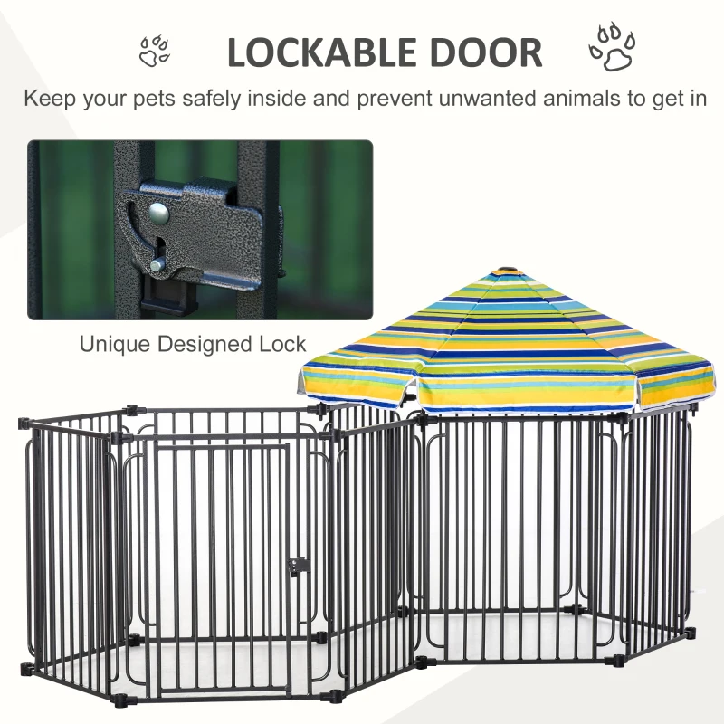 PawHut Heavy-Duty Metal Dog Playpen, Outdoor Pet Cage Kennel, Indoor Puppy Exercise Fence Barrier with Weather-Resistant Polyester Roof, Locking Door, 83"L x 48"W x 47"H