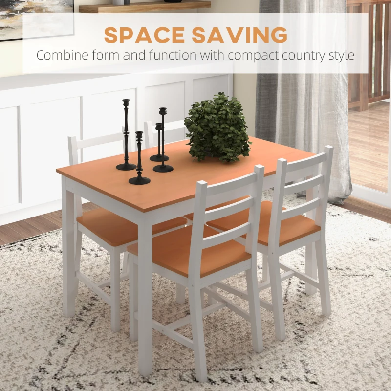HOMCOM Dining Table Set for 4, 5 Piece Modern Kitchen Table and Chairs, Solid Wood Dining Room Set for Small Spaces, Breakfast Nook, White