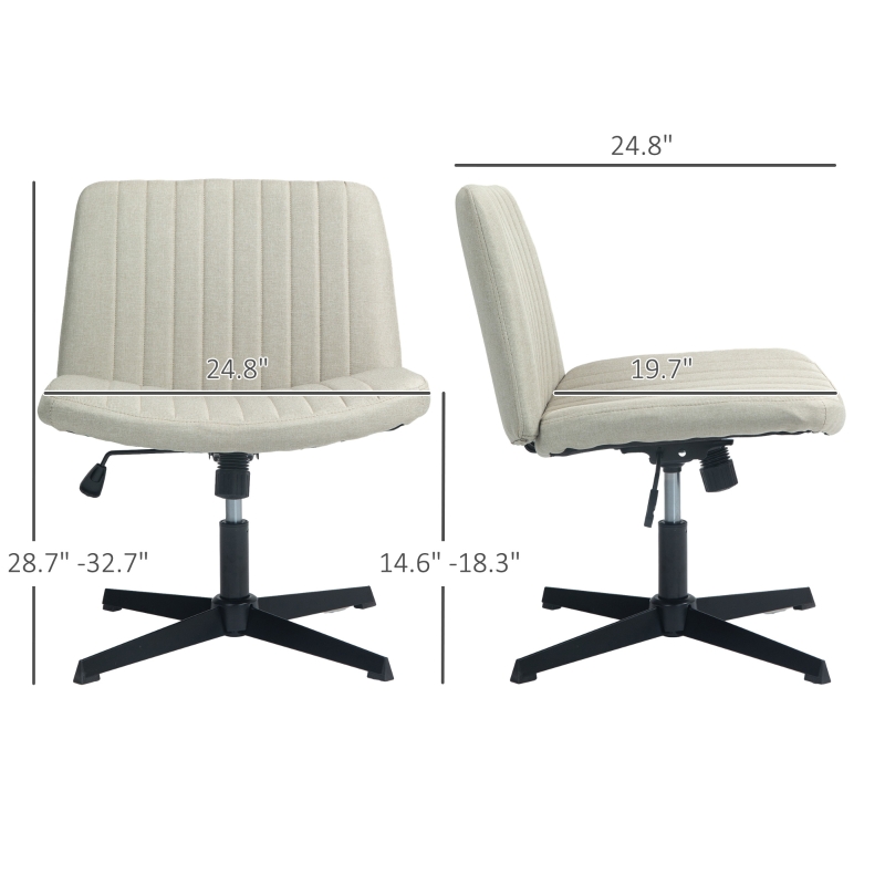 HOMCOM Criss Cross Chair, Wide Armless Office Chair, Fabric Computer Desk Chair with Adjustable Height, Beige