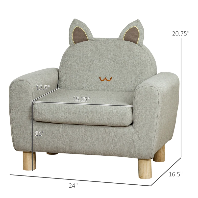 Qaba Kids Sofa Chair Seat with Kitten Ear Backrest, Grey